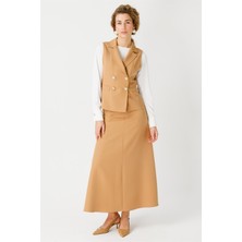 Esswaap Denizci Düğmeli Bluz Yelek Etek Takım  Camel