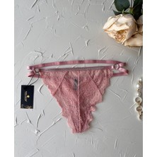 Intive Lingerie Kadın Beli Parlak Taşlı Dantelli Ağı Pamuklu Şeritli Tanga