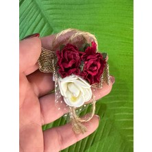 Gönülden Tasarım 4x4 cm Kırmızı Beyaz Çiçekli Broş Yaka Iğnesi Türban Giyim Aksesuarı