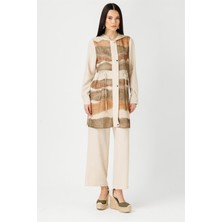 Esswaap Baskılı Keten File Garnili Kapişonlu Giy Çık  Taba