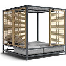 Magic Face Hard Kare Havuz Başı Divan Iki Kişilik Şezlong Gölgelikli Metal Minderli Montajsız Pergola Daybed