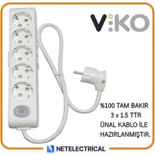 Viko Multi-Let 5'li Anahtarlı 20 Metre Topraklı Çocuk Korumalı Kablolu Grup Priz