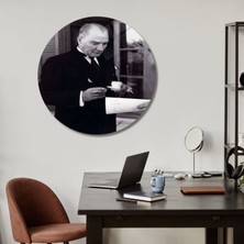 Gaagart Yuvarlak Temperli Gerçek Cam Tablo Kahve Içen Atatürk