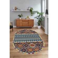 Napoli Home Dijital Baskılı Kaymaz Yıkanabilir Etnik Oval Yolluk Mutfak Salon Halısı, N-O-Etnik-13-Renkli,