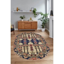 Napoli Home Dijital Baskılı Kaymaz Yıkanabilir Etnik Oval Yolluk Mutfak Salon Halısı, N-O-Etnik-20-Lacivert,
