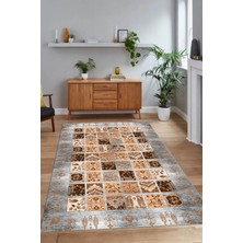 Napoli Home Dijital Baskılı Kaymaz Taban Yıkanabilir Etnik Yolluk Mutfak Salon Halısı, N-Etnik-18-Gri,