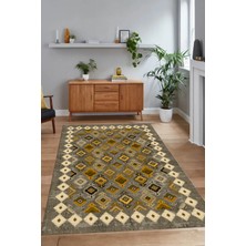 Napoli Home Dijital Baskılı Kaymaz Taban Yıkanabilir Etnik Yolluk Mutfak Salon Halısı, N-Etnik-19-Sarı,