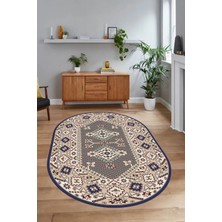 Napoli Home Dijital Baskılı Kaymaz Yıkanabilir Etnik Oval Yolluk Mutfak Salon Halısı, N-O-Etnik-08-Lacevert,