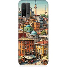 Teknomeg Xiaomi Redmi 9t Uyumlu Eski Cami ve Mahalle Desenli Silikon Kılıf