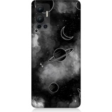Teknomeg Infinix Hot 12 Uyumlu Siyah Beyaz Gezegenler Desenli Silikon Kılıf