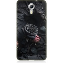 Teknomeg General Mobile Discovery 4g Uyumlu Siyah ve Pembe Gül Desenli Silikon Kılıf