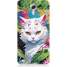 Teknomeg General Mobile Discovery 4g Uyumlu Beyaz Kedi ve Ejder Meyvesi Desenli Silikon Kılıf