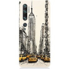 Teknomeg Xiaomi Mi Note 10 Uyumlu New York ve Taksiler Desenli Silikon Kılıf