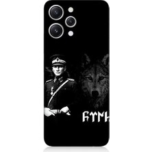 Teknomeg Xiaomi Redmi 12 Uyumlu Mustafa Kemal Atatürk ve Kurt Desenli Silikon Kılıf