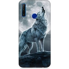 Teknomeg Huawei Honor 20 Lite Uyumlu Kurt ve Dolunay Desenli Silikon Kılıf