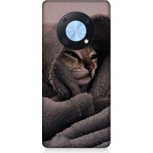 Teknomeg Huawei Nova Y90 Uyumlu Bataniye Altında Kedi Desenli Silikon Kılıf