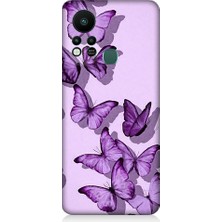 Teknomeg Infinix Hot 11S Uyumlu Mor Kelebekler Desenli Silikon Kılıf