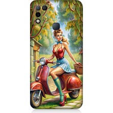 Teknomeg Infinix Hot 10 Play Uyumlu Güzel Kadın ve Vespa Motosiklet Desenli Silikon Kılıf