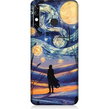Teknomeg Infinix Hot 8 Uyumlu Güneş Sistemi,  Gece ve Insan Desenli Silikon Kılıf