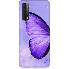 Teknomeg Huawei P Smart 2021 Uyumlu Mor Kelebek Desenli Silikon Kılıf
