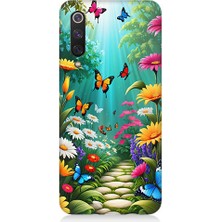 Teknomeg Xiaomi Mi 9 Se Uyumlu Çiçekler ve Kelebekler Desenli Silikon Kılıf