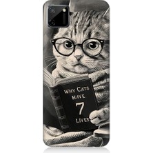 Teknomeg Realme C11 Uyumlu Kitap Okuyan Kedi Desenli Silikon Kılıf