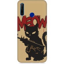 Teknomeg Huawei Honor 20 Lite Uyumlu Kara Kedi ve Silah Desenli Silikon Kılıf