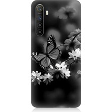 Teknomeg Realme Xt Uyumlu Siyah Beyaz Kelebek ve Çiçek Desenli Silikon Kılıf