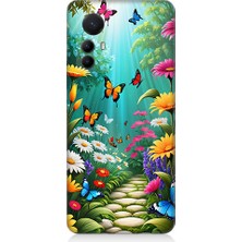 Teknomeg Xiaomi Mi 12 Pro Uyumlu Çiçekler ve Kelebekler Desenli Silikon Kılıf