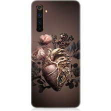 Teknomeg Realme 6 Pro Uyumlu Kalp ve Gül Desenli Silikon Kılıf