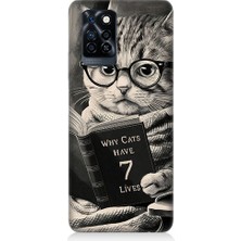 Teknomeg Infinix Note 10 Pro Uyumlu Kitap Okuyan Kedi Desenli Silikon Kılıf