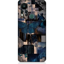 Teknomeg Infinix Hot 11S Uyumlu Mavi Kelebekler ve Gazete Desenli Silikon Kılıf
