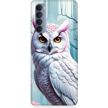 Teknomeg Oppo Reno 4 Pro Uyumlu Beyaz Baykuş Desenli Silikon Kılıf