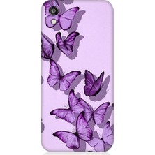 Teknomeg Huawei Honor 8s Uyumlu Mor Kelebekler Desenli Silikon Kılıf
