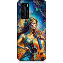 Teknomeg Huawei P40 Uyumlu Viyolonsel Çalan Kadın Desenli Silikon Kılıf