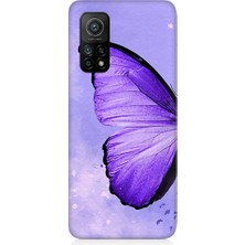 Teknomeg Xiaomi Mi 10T Uyumlu Mor Kelebek Desenli Silikon Kılıf