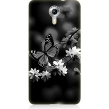Teknomeg General Mobile Discovery 4g Uyumlu Siyah Beyaz Kelebek ve Çiçek Desenli Silikon Kılıf