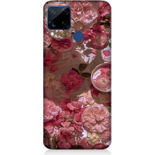 Teknomeg Realme C15 Uyumlu Pembe Güller ve Kitap  Desenli Silikon Kılıf
