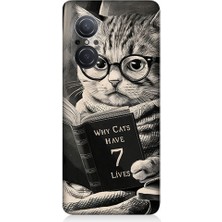 Teknomeg Huawei Nova 9 Se Uyumlu Kitap Okuyan Kedi Desenli Silikon Kılıf