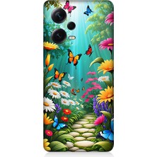 Teknomeg Xiaomi Redmi Note 12 Pro Plus Uyumlu Çiçekler ve Kelebekler Desenli Silikon Kılıf