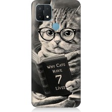 Teknomeg Oppo A15 Uyumlu Kitap Okuyan Kedi Desenli Silikon Kılıf
