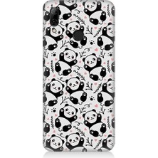 Teknomeg Huawei P Smart 2019 Uyumlu Siyah Beyaz Kalpli Pandalar Desenli Silikon Kılıf