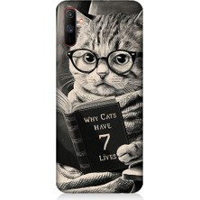 Teknomeg Realme C3 Uyumlu Kitap Okuyan Kedi Desenli Silikon Kılıf