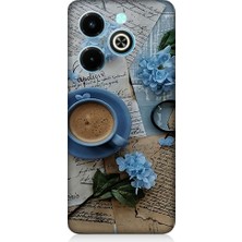 Teknomeg Infinix Hot 40I Uyumlu Mavi Çiçekler ve Mektuplar Desenli Silikon Kılıf