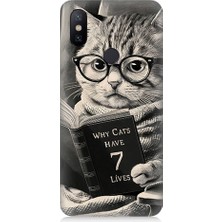 Teknomeg Xiaomi Mi A2 Lite Uyumlu Kitap Okuyan Kedi Desenli Silikon Kılıf