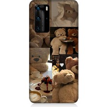 Teknomeg Huawei P40 Pro Uyumlu Sevgili Aşık Ayılar Desenli Silikon Kılıf