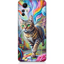 Teknomeg Xiaomi Redmi Note 12S Uyumlu Renkli Yumaklar ve Kedi Desenli Silikon Kılıf