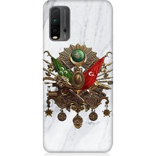 Teknomeg Xiaomi Redmi 9t Uyumlu Mermer Fonda Osmanlı Nişanı Desenli Silikon Kılıf