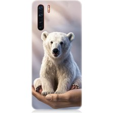 Teknomeg Oppo A91 Uyumlu Sevimli Kutup Ayısı  Desenli Silikon Kılıf