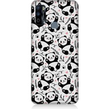 Teknomeg Infinix Hot 9 Uyumlu Siyah Beyaz Kalpli Pandalar Desenli Silikon Kılıf